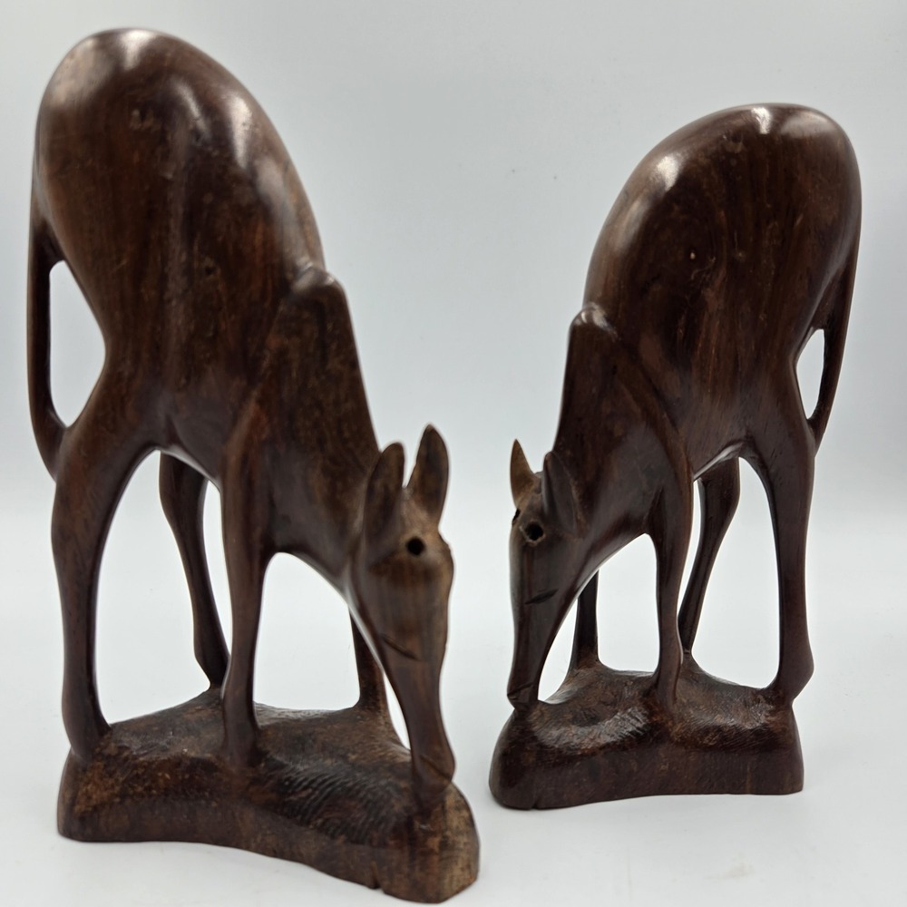 VTG Hand Carved African Wood Animal Sculptures 8" MCM Abstract Folk Art Polished